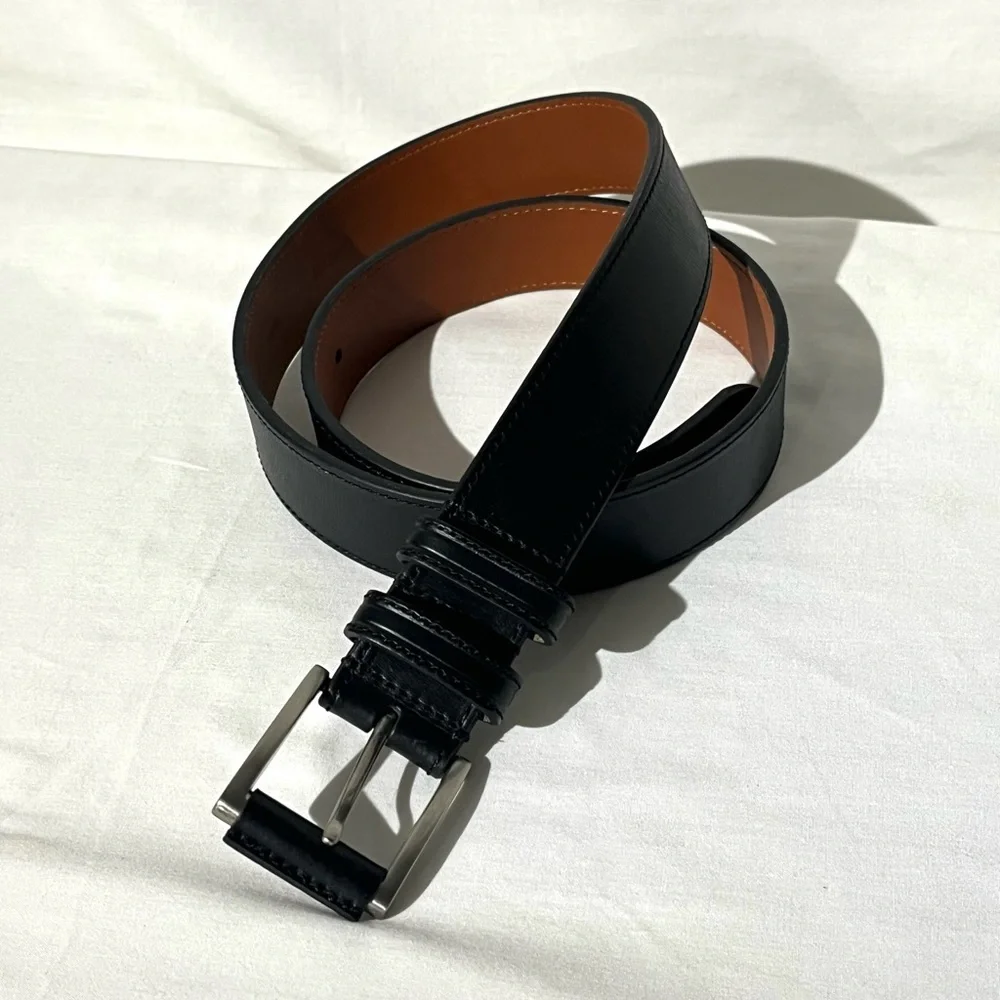 NEW Jos A Bank Leather Belt Men's Black Silver Buckle with Leather Accent